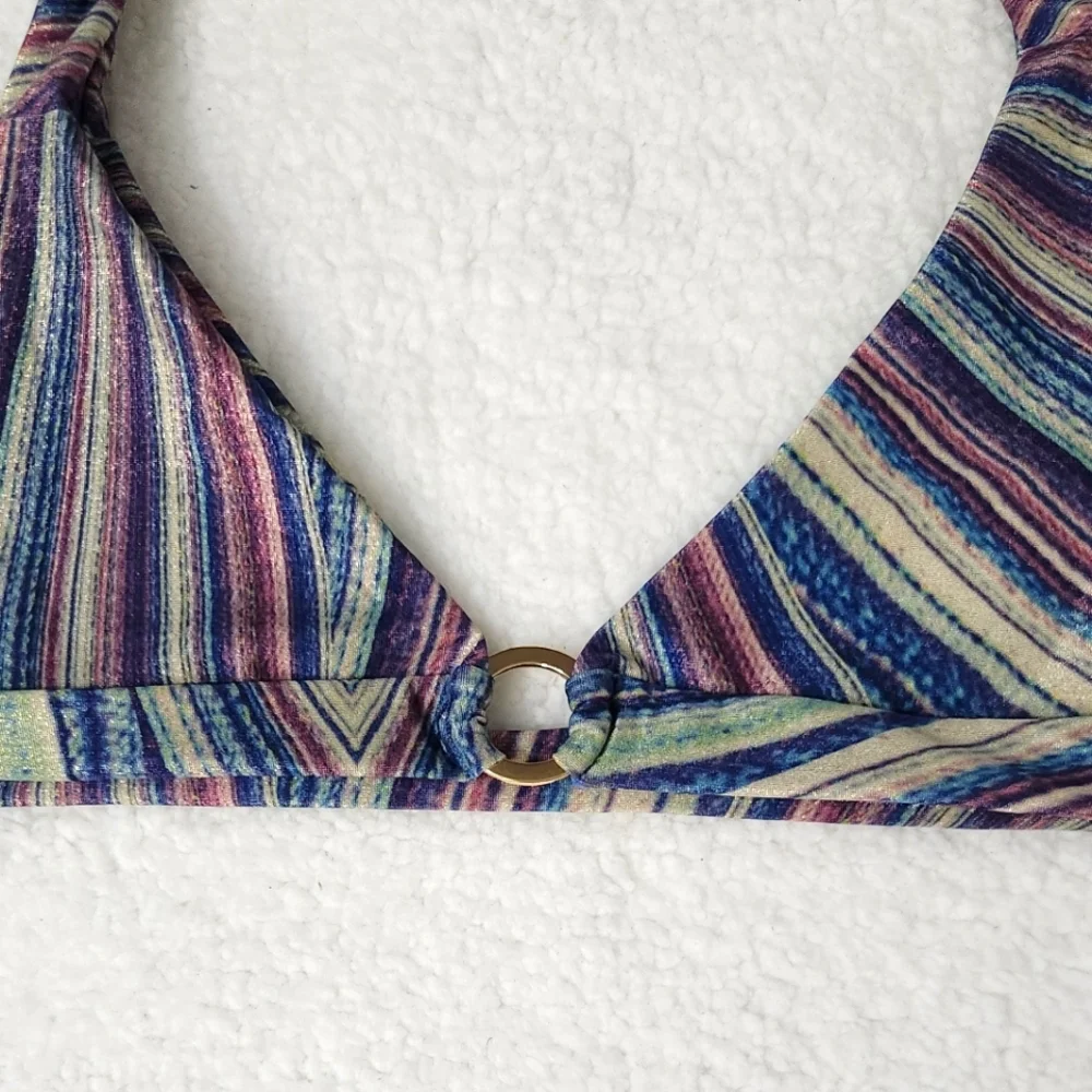 New!Frankie's Bikinis Eden‎ Halter Bikini Top in Shimmy Blue